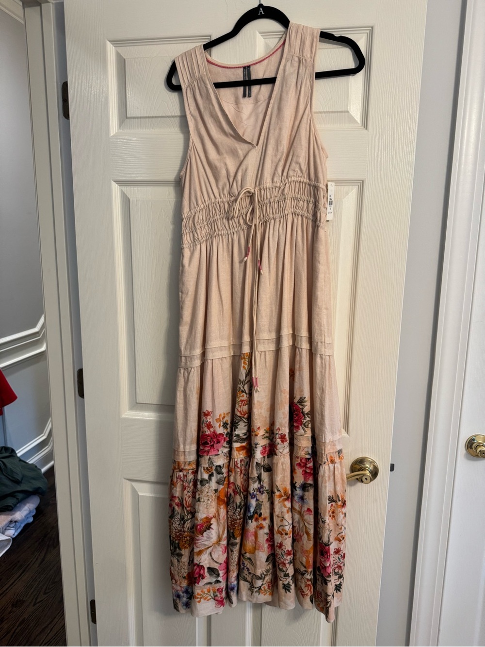 Anthropologie Blush Pink Floral Tiered Maxi Dress